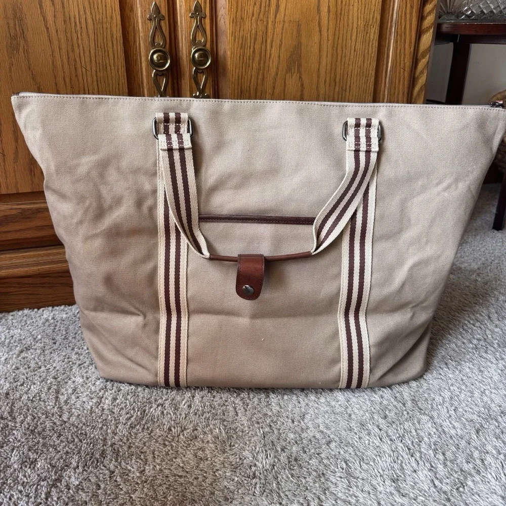 Baekgaard Tom Zipper Tote in Desert Tan Canvas with Italian Leather NWT